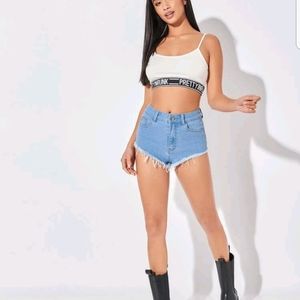 Shein petite xxs cheeky denim cutoff shorts.
